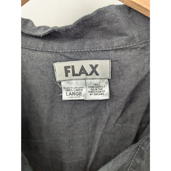 FLAX 100% Linen Button Front Top Women’s Large Gray Short Sleeve Minimalist Top - Picture 3 of 4